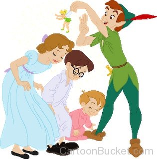 Wendy With Michael,John,Peter Pan And Tinkerbell