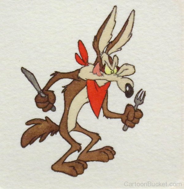 Wile.E Coyote Holding Knife And Fork