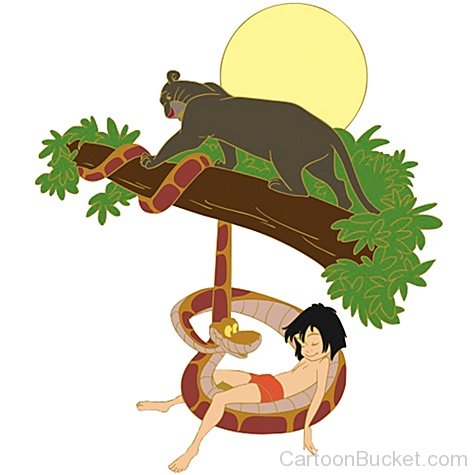 Kaa,Mowgli And Bagheera
