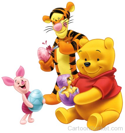 Tigger,Piglet And Winnie Holding Easter Eggs