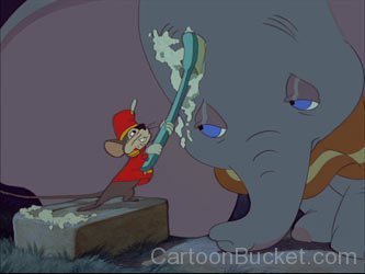 Timothy Q.Mouse Washing Dumbo's Head With Brush