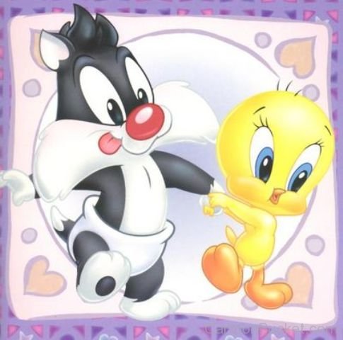 Tweety Holding Sylvester's Hand