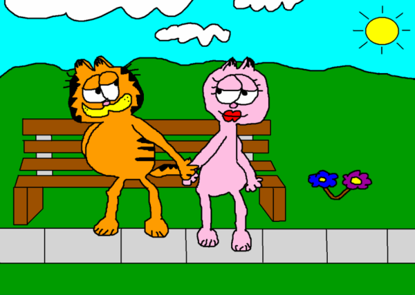 Arlene And Garfield Sitting On Bench-jhy602