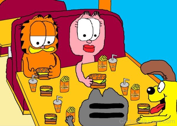 Arlene Eating Burger With Garfield,Odie And Nermal-jhy605