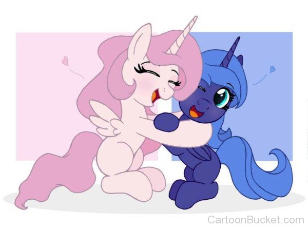 Filly Celestia And Filly Luna Hugging Eachother-vb416