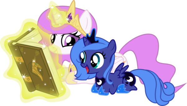 Filly Celestia Reading Book With Filly Luna-vb435