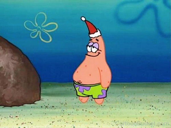Patrick Star Wearing Christmas Hat-eq249