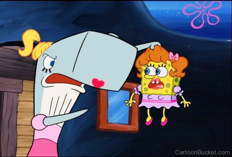 Pearl Krabs Holding Spongebob.