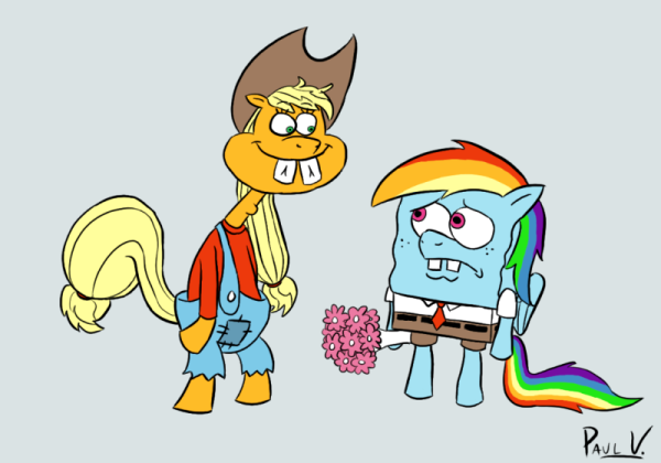 Sandy As Applejack And Spongebob As Rainbow dash-rvb307