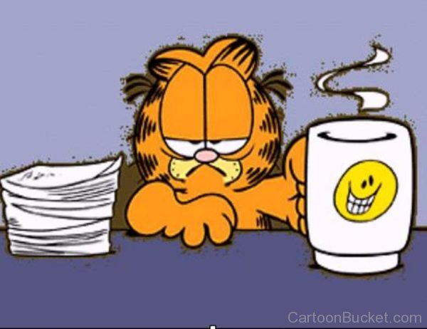 Garfield Hoding A White Cup