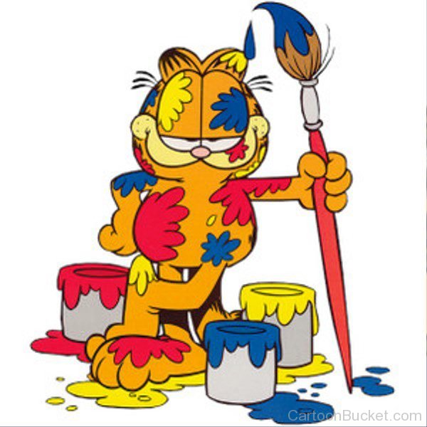 Garfield Hoding Painting Brush