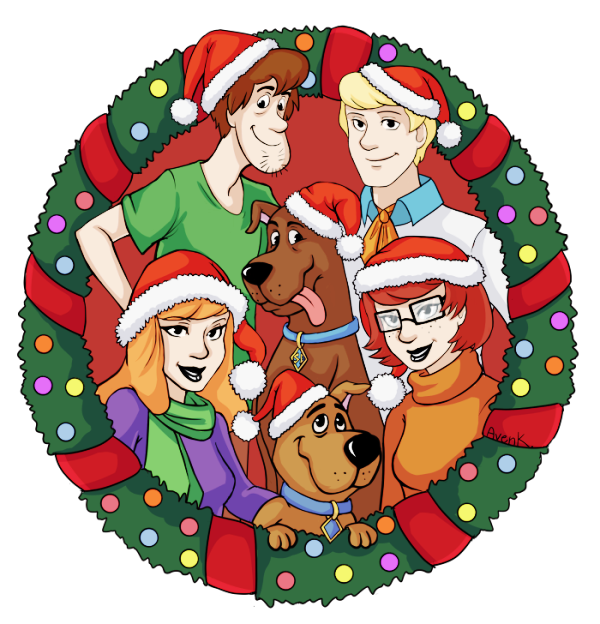 Scooby And Family Wearing Christmas Hat
