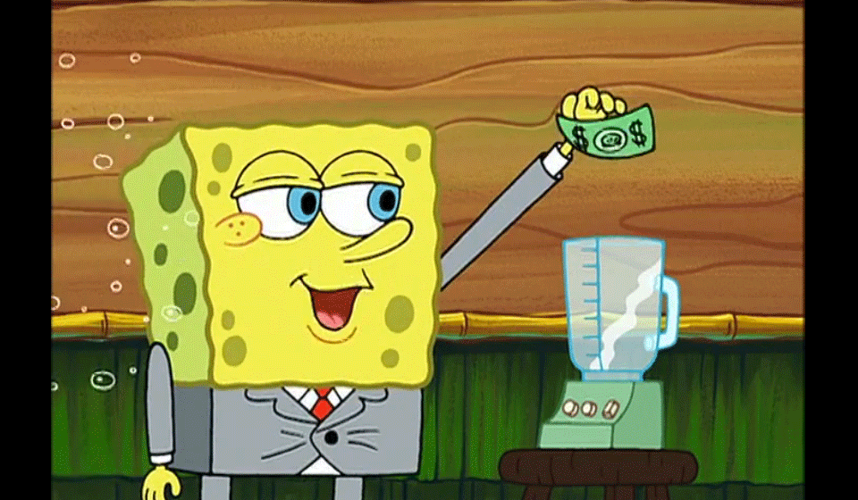 Spongebob Holding Money.